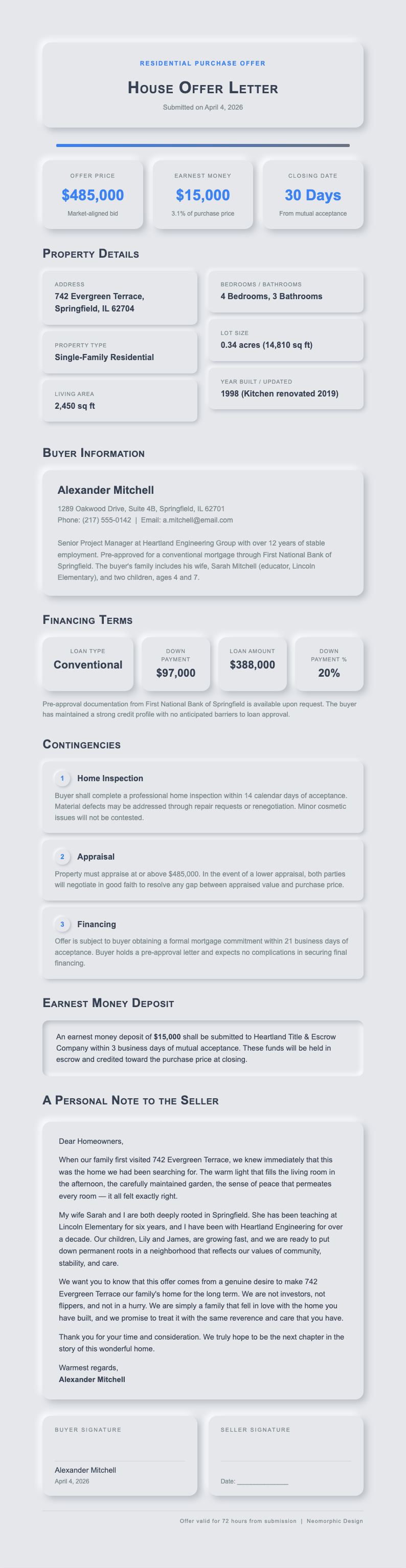 Neomorphism house offer letter